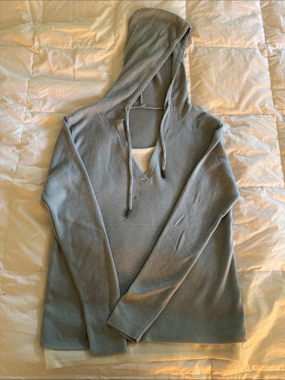 Cozy Hooded Knit Pullover - Light Gray